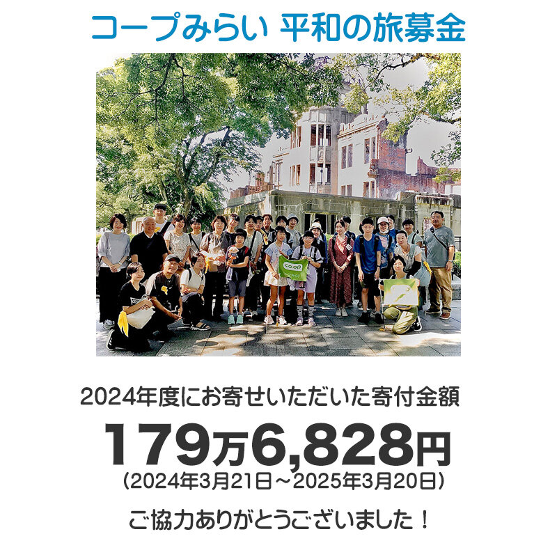 2024年度にお寄せいただいた募金額 179万6,828円(2024年3月21日~2025年3月20日) ご協力ありがとうございました