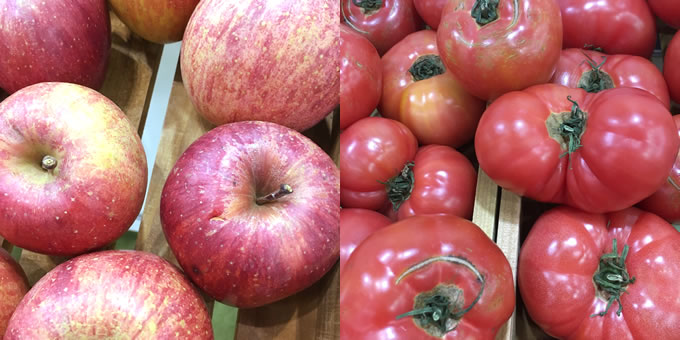 規格外農産品、リンゴとトマトの写真